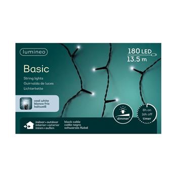 Řetěz svítící venkovní Basic 180LED st.bílá s časovačem, stmívačem černý 6m