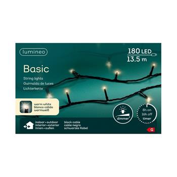 Řetěz svítící venkovní Basic 180LED t.bílá s časovačem, stmívačem černý 13,5m