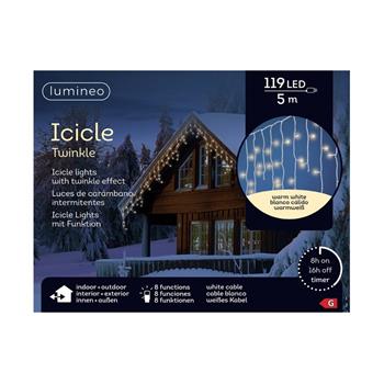 Záclona svítící venkovní  Icicle 119LED t.bílá s časovačem, 8 funkcí bílý 5m