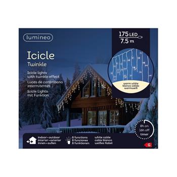 Záclona svítící venkovní  Icicle 175LED t.bílá s čacovačem, 8 funkcí bílá 7,5m