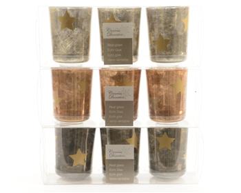 Svícen na čajovku dekor hvězda 3ks sklo