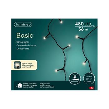 Řetěz svítící venkovní Basic 480LED t.bílá s časovačem, stmívačem černý 36m