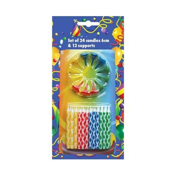 Sada barevných dortových svíček s držákem 24ks