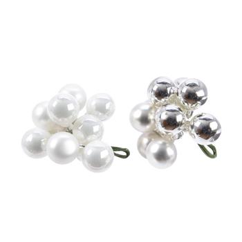 Svazková skleněná koule s drátkem 2cm leská/matná, stříbrná/bílá mix 10ks