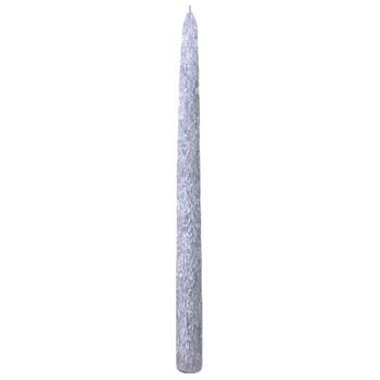 Svíčka kónická drápaná perleťová stříbrná 23cm