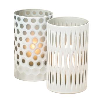 Svícen na čajovku skleněný válec KENDRA 10cm bílý