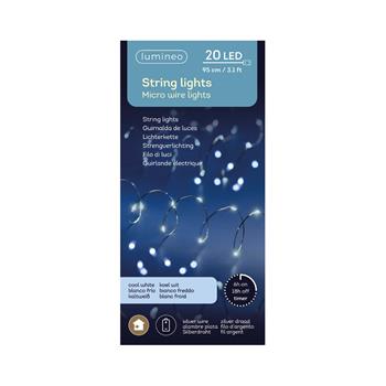 Řetěz svítící stříbrný 20microLED st.bílá na baterie 95cm