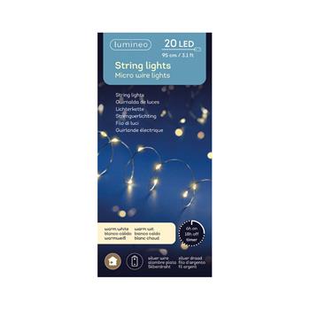 Řetěz svítící stříbrný 20microLED t.bílá na baterie 95cm