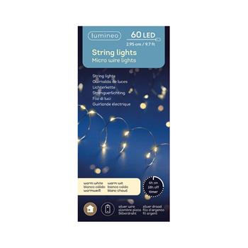 Řetěz svítící stříbrný 60microLED t.bílá na baterie stříbrný 2,95m