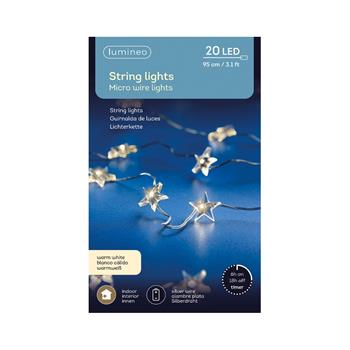 Řetěz svítící stříbrný s hvězdami 20microLED t.bílá na baterie 95cm