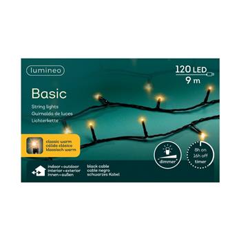 Řetěz svítící venkovní Basic 120LED bílá s časovačem, stmívačem černá 9m