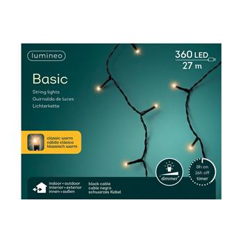 Řetěz svítící venkovní Basic 360LED bílá s časovačem, stmívačem černý 27m