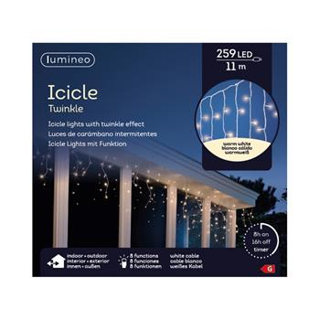 Záclona svítící venkovní  Icicle 259LED t.bílá s časovačem, 8 funkcí bílý 11m