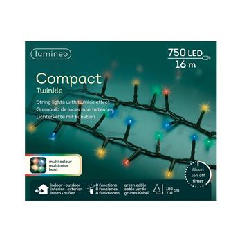 Řetěz svítící venkovní Compact 750LED barevný s časovačem, 8 funkcí zelený 16m