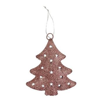 Ozdoba strom kovový s glitry děrovaný 11cm 2ks růžová