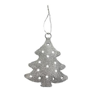 Ozdoba strom kovový s glitry děrovaný 11cm 2ks stříbrná