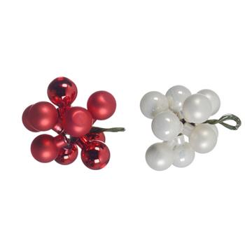 Svazková skleněná koule s drátkem 2cm leská/matná, červená/bílá mix 10ks