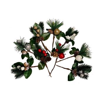 Větev umělá jehličí, šiška, bobule  mix 17cm