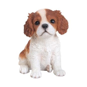 Štěně King Charlese sedící polyresinové hnědo-bílé 16cm