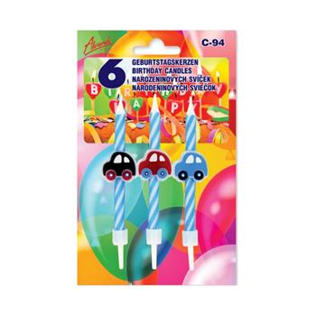 Sada dortových svíček s autíčky 6ks