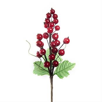 Větev bobule červené s listy umělá 22cm