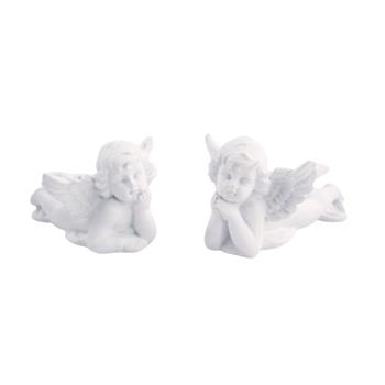 Bílý polyresinový anděl na peřině 15,5 cm