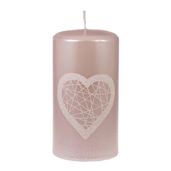 Svíčka válec UNIPAR SOFTNESS srdce růžová 15cm