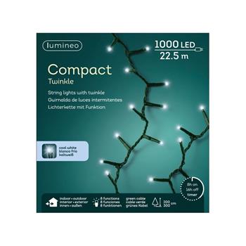 Řetěz svítící venkovní Compact 1000LED st.bílá s časovačem, 8 funkcí zelený 22,5m