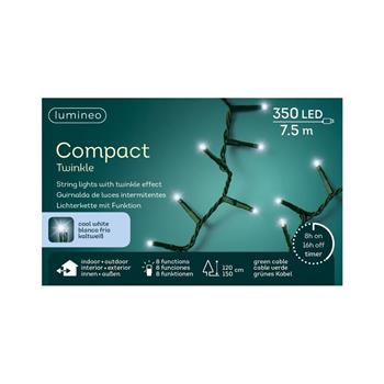 Řetěz svítící venkovní Compact 350LED st.bílá s časovačem, 8 funkcí zelený 7,5m