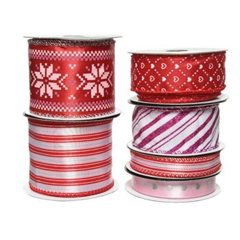 Vánoční stuha s drátkem mix červená a bílá 16-63mmx3m