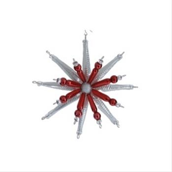 Ozdoba hvězda stříbrno-červená 9cm