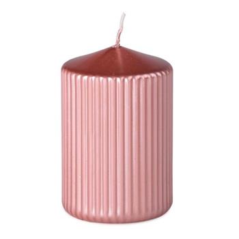 Svíčka válcová rýhovaná metalická růžová 10cm