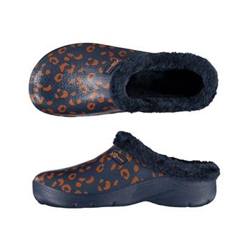 Nazouváky dámské s kožešinou LEOPARD modro-červené vel.37