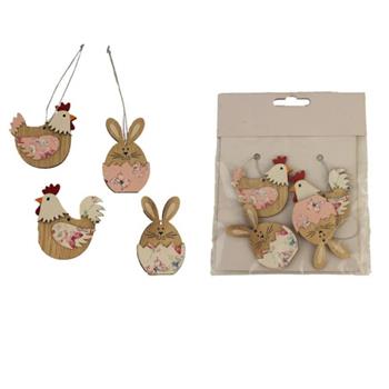 Ozdoba slepice a zajíc 4ks, 5,5cm