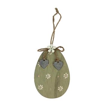 Ozdoba vejce dekor květy dřevo zelená 11,5cm