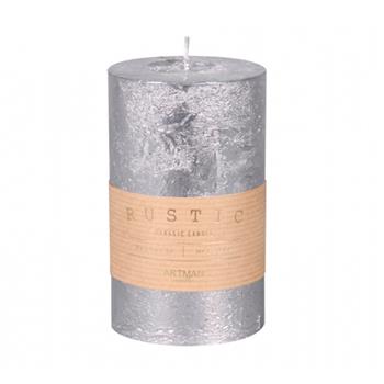 Svíčka válcová RUSTIC metalická stříbrná 12cm