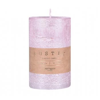 Svíčka válcová RUSTIC metalická růžová 12cm