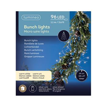 Svazek svítící stříbrný 96microLED Bunch t.bílá s časovačem na baterie 1,1m