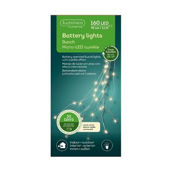 Svazek svítící venkovní  Bunch 160LED t.bílá s časovačem, 8 funkcí na baterie stříbrný 95cm