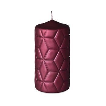 Svíčka válcová s ornamenty metalická vínová 14cm