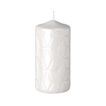 Svíčka válcová s ornamenty perleťová bílá 14cm