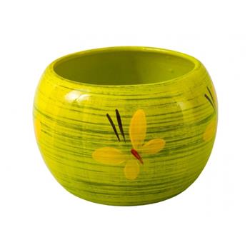 Obal na květináč kulatý keramický MANES BUTTERFLY lesklý zelený 11cm