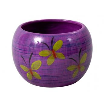 Obal na květináč kulatý keramický MANES BUTTERFLY lesklý fialový 16cm