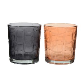 Svícen válcový skleněný s ornamenty mix 8cm