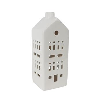 Porcelánový domeček s LED osvětlením 21,5 cm, teplá bílá – bílý