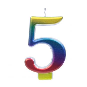 Dortová svíčka duhové číslo 5