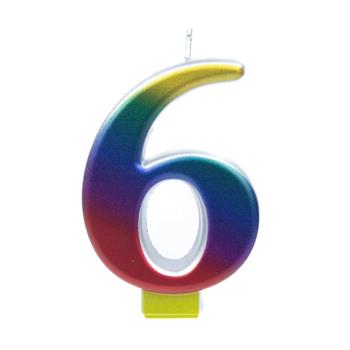Dortová svíčka duhové číslo 6