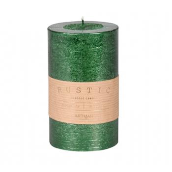 Svíčka válcová RUSTIC metalická zelená 12cm