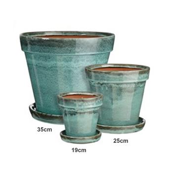Květináč keramický LOTUS + podmiska zelený 35cm
