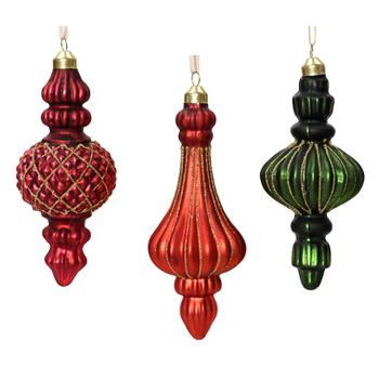 Ozdoba skleněný ornament s glitry červený/zelený mix 15cm